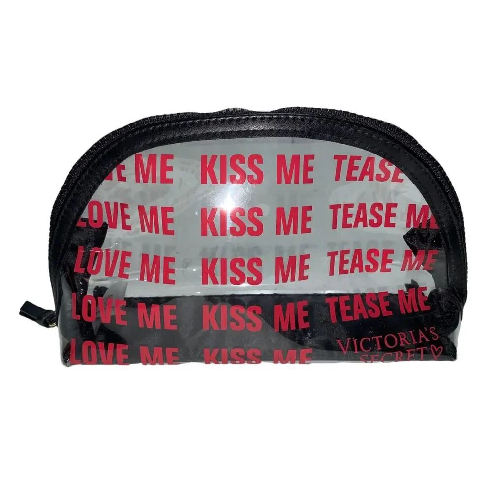 Victorias Secret Love Me Kiss Me Tease Me Clear Cosmetic Makeup Pouch Bag